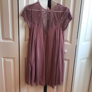 Purple dress with a v sheer neckline
